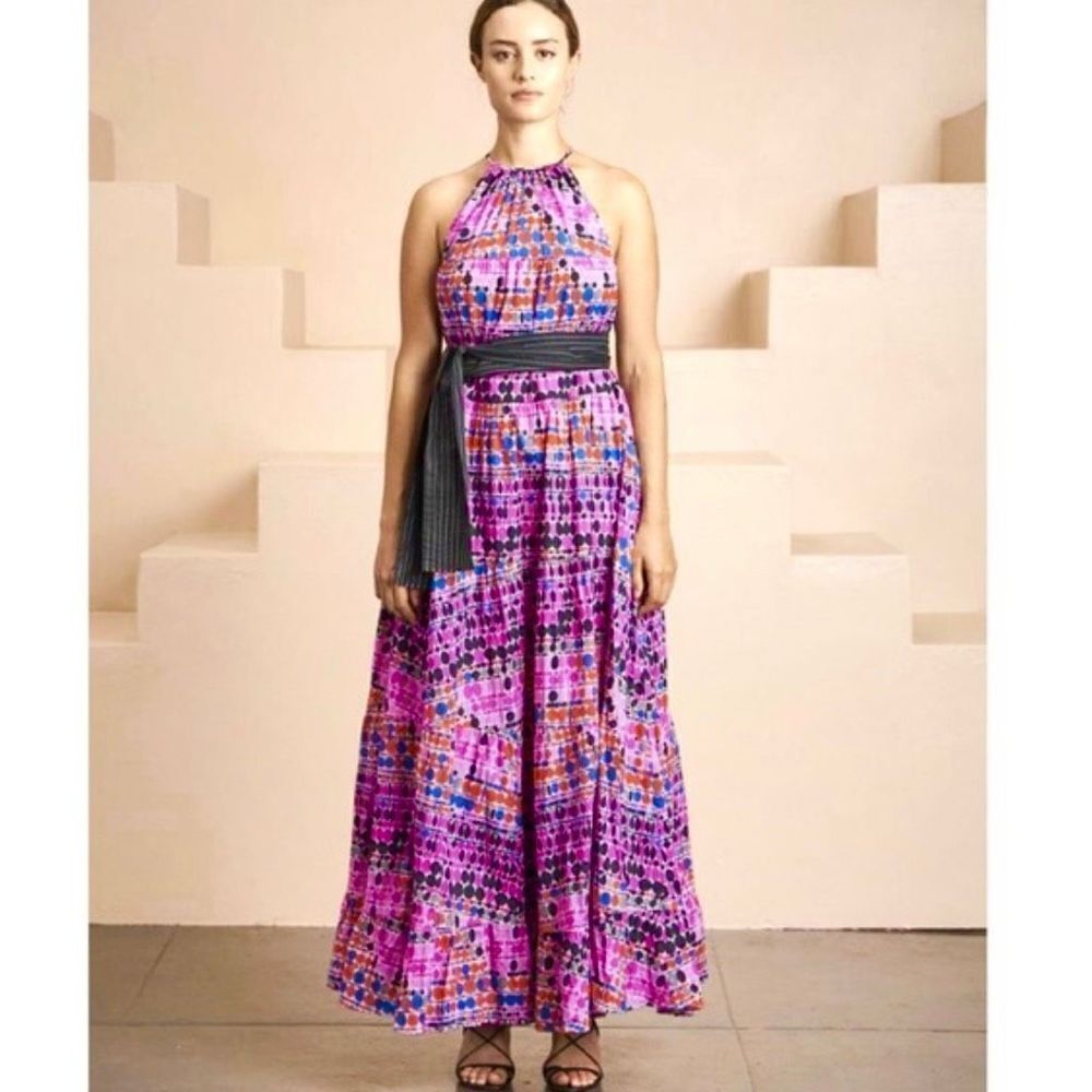 RHODE Resort Julia Tiered Dress in Polka Dots‎ Purple/ PinK/ Magenta Size M